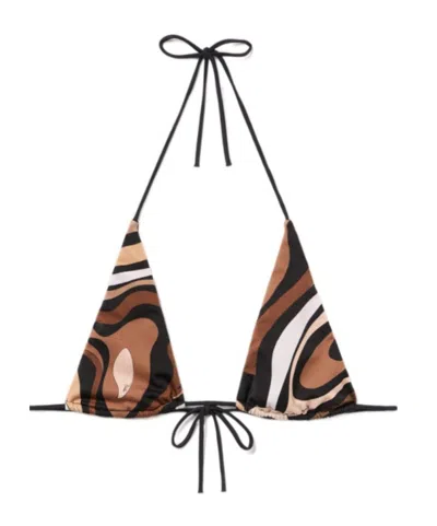 Pucci Marmo Print Triangle Bikini Top In Brown