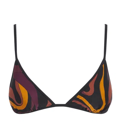 Pucci Marmo Print Triangle Bikini Top In Brown