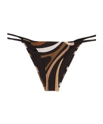 Pucci Marmo Print V-cut Bikini Bottom In Brown