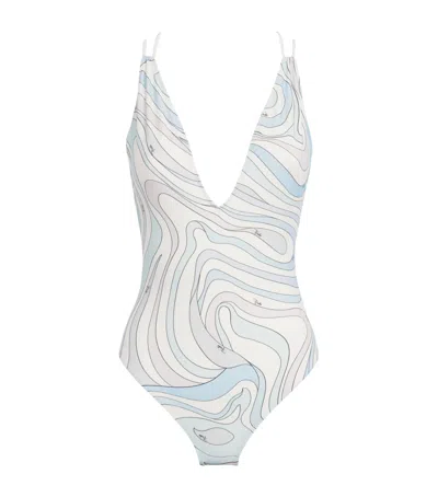 Pucci Marmo Print V-neck Swimsuit In White