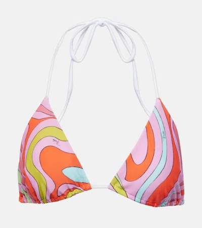 Pucci Marmo-print Triangle Bikini Top In Peonia Rosso