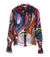 Pucci Marmo Print Silk Georgette Top In Blufuxia