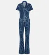 Pucci Printed Denim Long Jumpsuit In Blu/medio