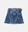 Pucci Marmo-printed Denim Wrap Miniskirt In Blue