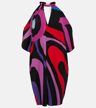 PUCCI MARMO-PRINTED DRAPED SATIN JERSEY KAFTAN