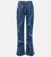 Pucci Modern Flared Denim Jeans With Swirling Pattern In Blue