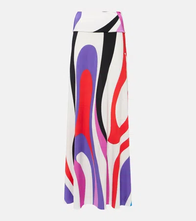 PUCCI MARMO-PRINTED SATIN JERSEY MAXI SKIRT