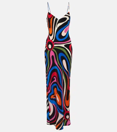 Pucci Marmo Printed Silk Maxi Dress In Multicoloured
