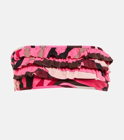 Pucci Ruffled Printed Bandeau Bikini Top In Multi