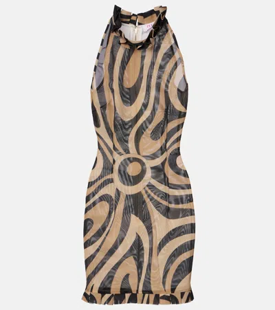 Pucci Marmo Ruffled Minidress In Brown