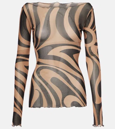 Pucci Marmo Semi-sheer Tulle Top In Pink
