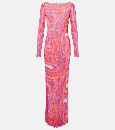 Pucci Orchidee Tulle Sheath Maxi Dress In Pink