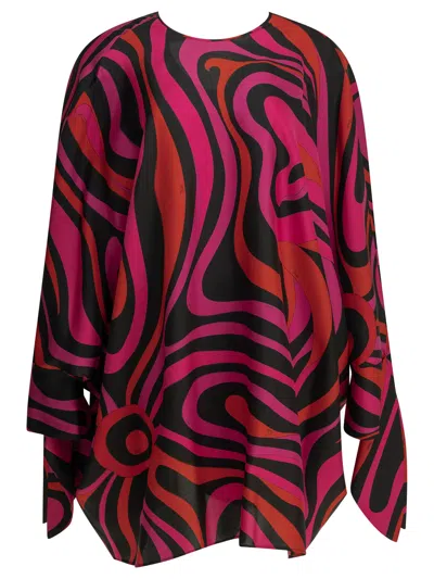 Pucci Marmo Caftan Top Long Sleeves Tie Back In Purple