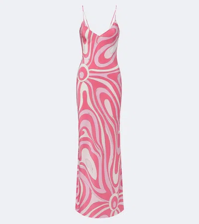 Pucci Marmo Silk Crepe De Chine Maxi Dress In Pink