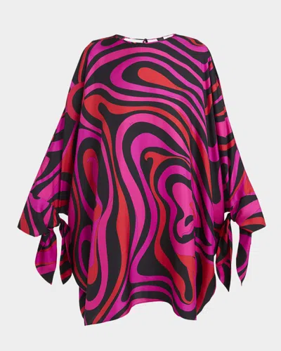 Pucci Marmo Silk Twill Mini Caftan Dress In Multi