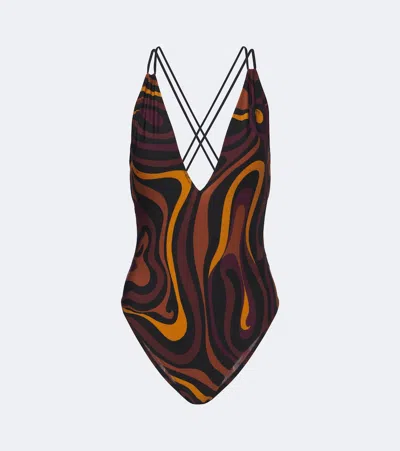 Pucci Marmo Swimsuit In Burgundy
