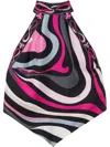 Pucci Abstract Silk Halterneck Top With Open Back In Black