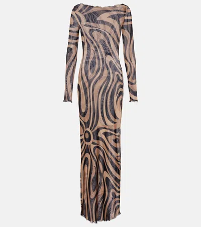 Pucci Marmo Tulle Maxi Dress In Animal Print