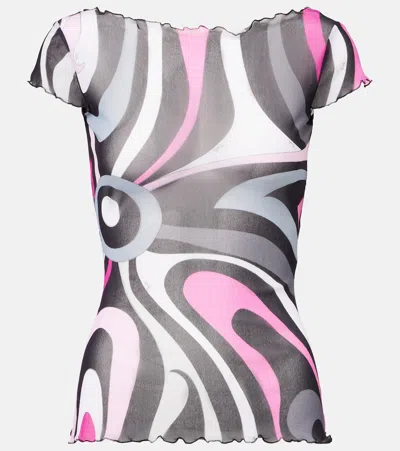 Pucci Marmo Tulle Top In Multicoloured
