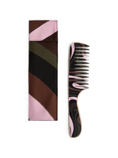 Pucci Marmo-print Comb With Silk Pouch In Pink
