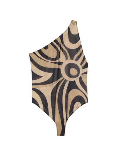 Pucci Marmo-print One-shoulder Swimsuit In Multi