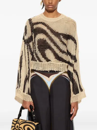 Pucci Marmo-print Open-knit Sweater In Multi
