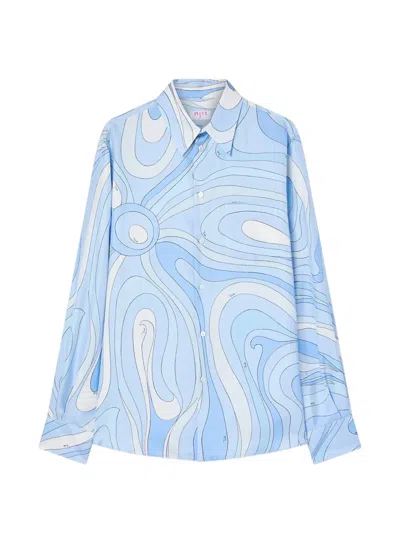 Pucci Marmo-print Oversized Silk Shirt In Blue