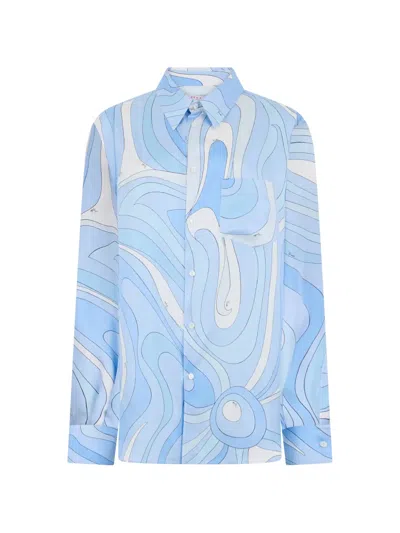 Pucci Marmo-print Oversized Silk Shirt In Blue
