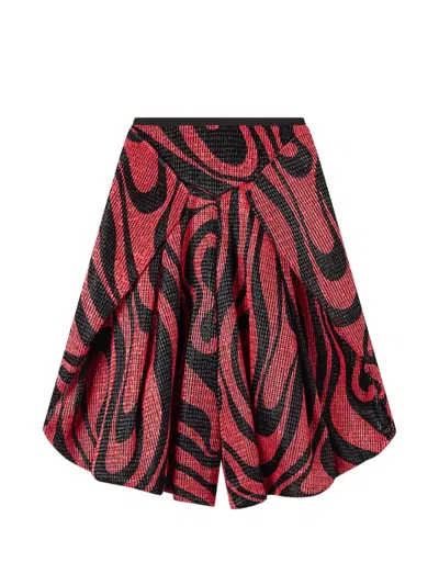Pucci Marmo-print Raffia Wide Pants In Red