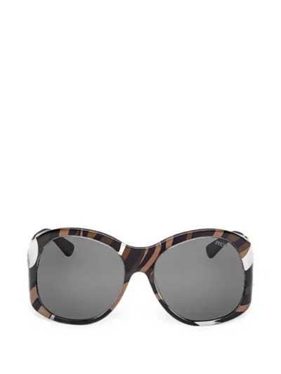 Pucci Marmo-print Round-frame Sunglasses In Brown