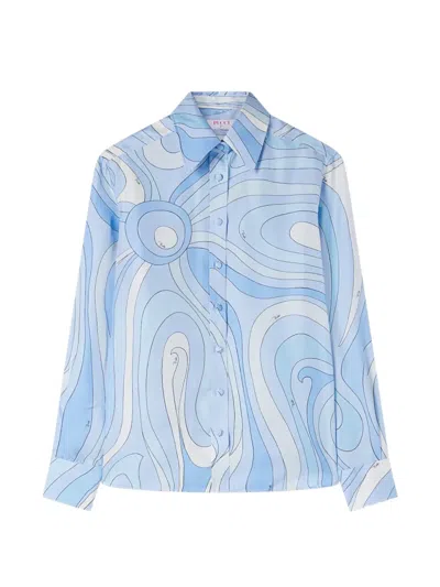 Pucci Marmo-print Silk Shirt In Blue