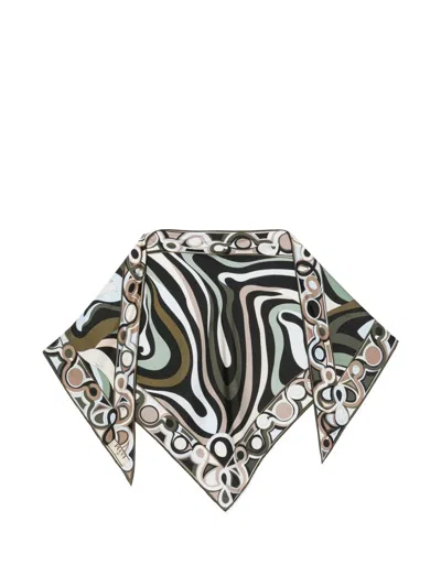 Pre-owned Pucci Marmo-print Silk Triangle Scarf In Green