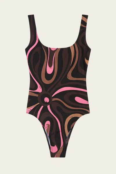 Pucci Marmo-print Swimsuit In Brown Coral In Multi