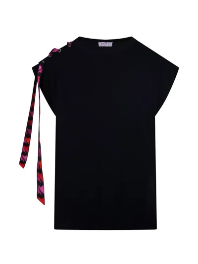 Pucci Marmo-print Tie-detail T-shirt In Black