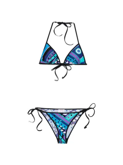 Pucci Marmo-print Triangle Bikini In Blue