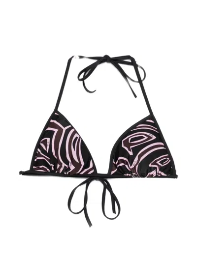 Pucci Marmo-print Triangle Bikini Top In Black