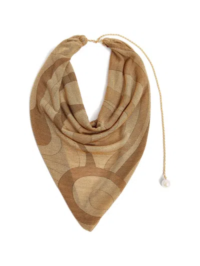 Pucci Marmo-print Voile Gold Scarf In Brown