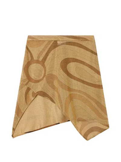 Pucci Marmo-print Voile Gold Skirt In Brown