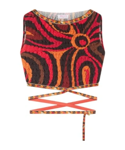 Pucci Marmo-print Wrap-around Top In Red