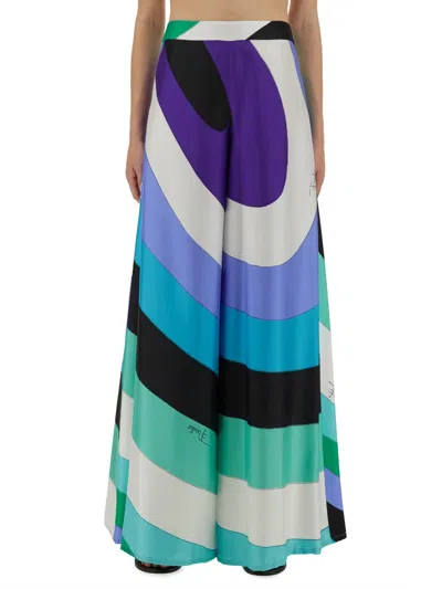 Pucci Maxi Pants With Iris Print In Multi