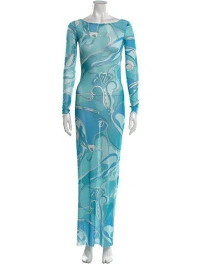 Pre-owned Pucci Mesh Long Dress In Blue