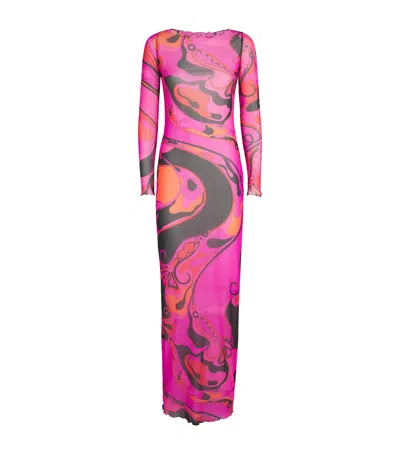Pucci Mesh Orchidee Maxi Dress In Pink