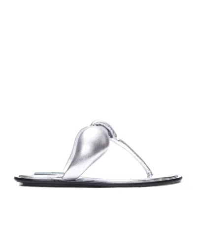 Pucci Padded Metallic Leather Sandals In Silver