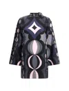 Pucci Geometric Pattern Long Sleeve High Neck Dress In Blue