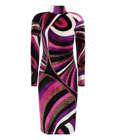 Pucci Geometric Pattern Velvet Midi Dress In Black