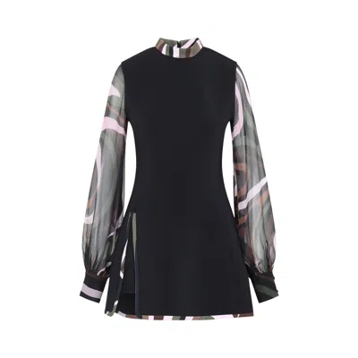 Pucci Mini Dress With Sheer Printed Sleeves In Black