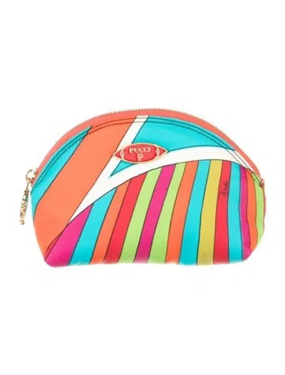 Pre-owned Pucci Mini Printed Puffy Nylon Cosmetic Pouch W/tags In Orange