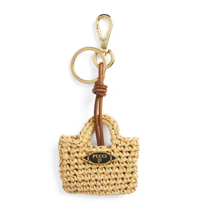 Pucci Mini Raffia Bag Charm In Gold