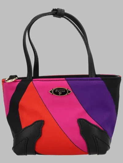 Pucci Mini Silk & Leather Tote Handbag In Multicolour