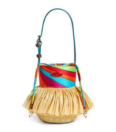 Pucci Mini Silk-straw Pucinella Bucket Bag In Multi